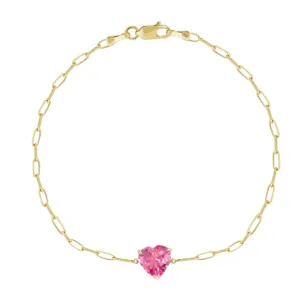 14k Heart On A Link Chain Bracelet