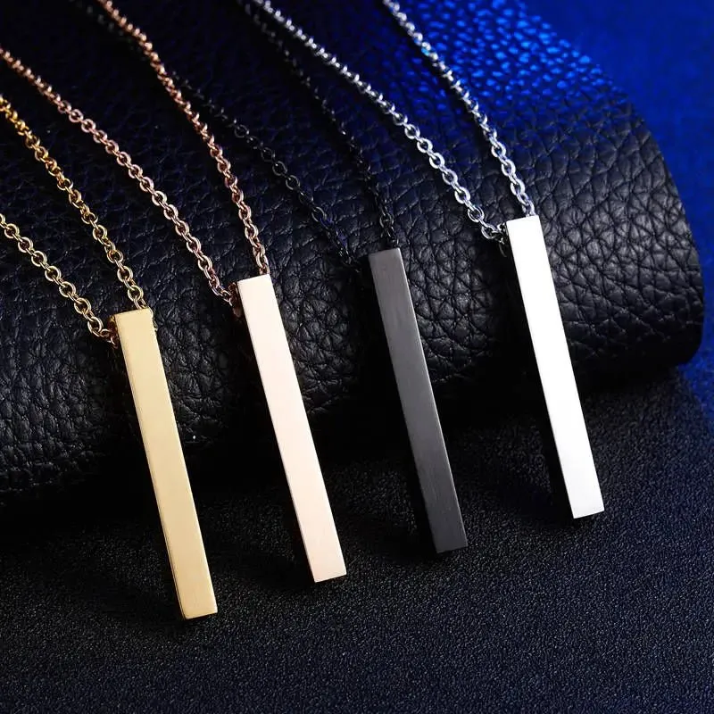 3D Love Bar Necklace - Personalized Stainless Steel Four Sides Engraving Bar Custom Name Necklace