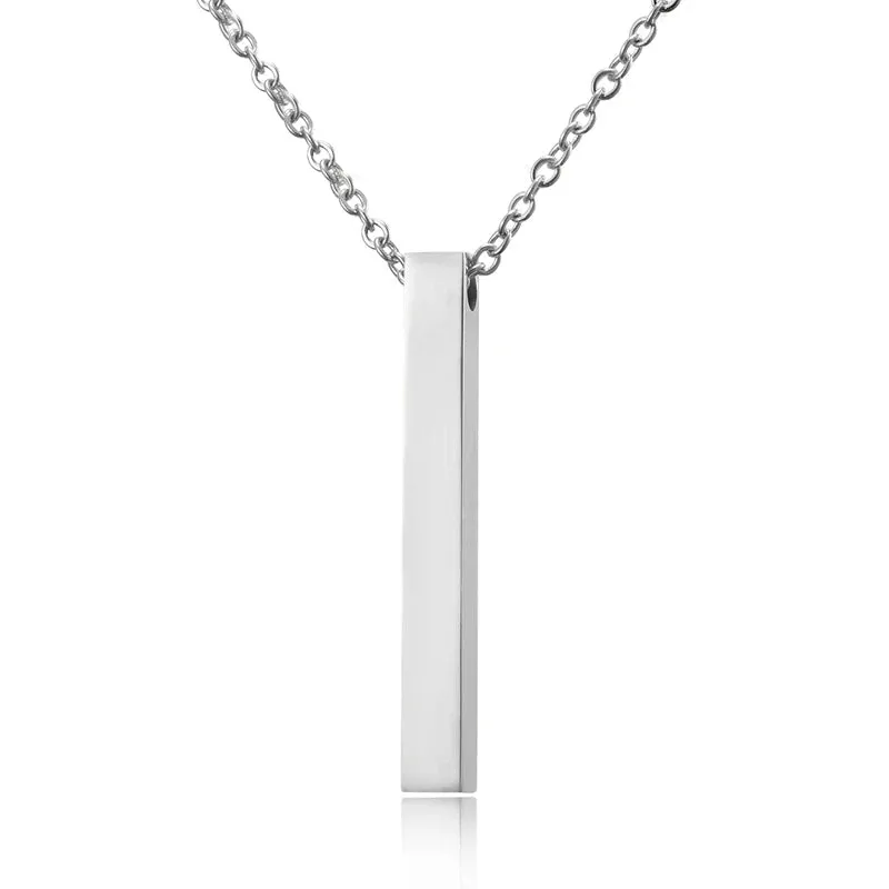 3D Love Bar Necklace - Personalized Stainless Steel Four Sides Engraving Bar Custom Name Necklace