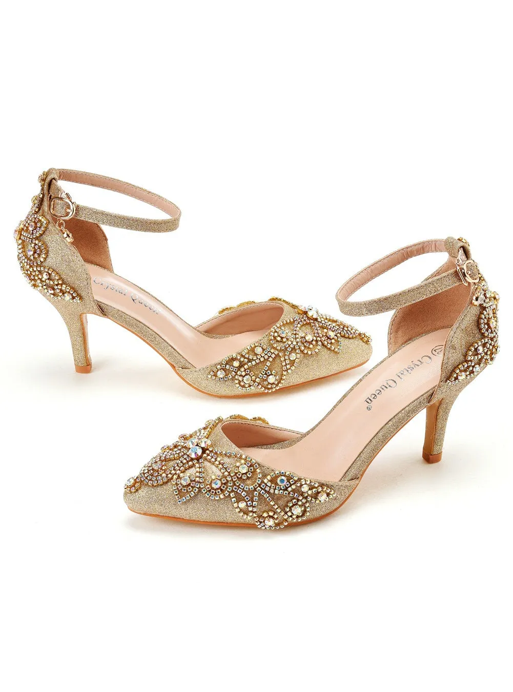 7 CM Thin Heel Pointed Gold Sequined Sandals