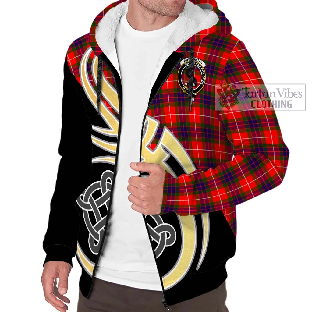 Abernethy Tartan Sherpa Hoodie with Family Crest and Celtic Symbol Style