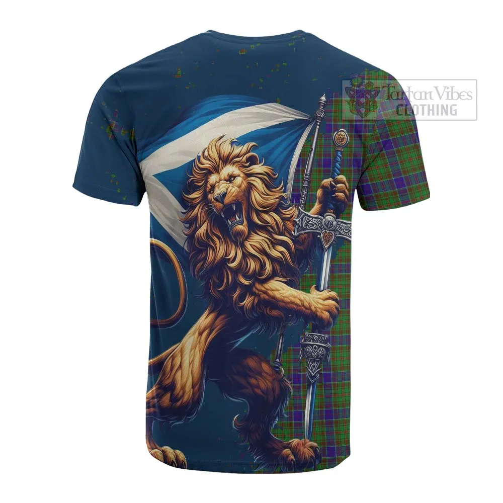 Adam Tartan Family Crest Cotton T-shirt with Scottish Majestic Lion