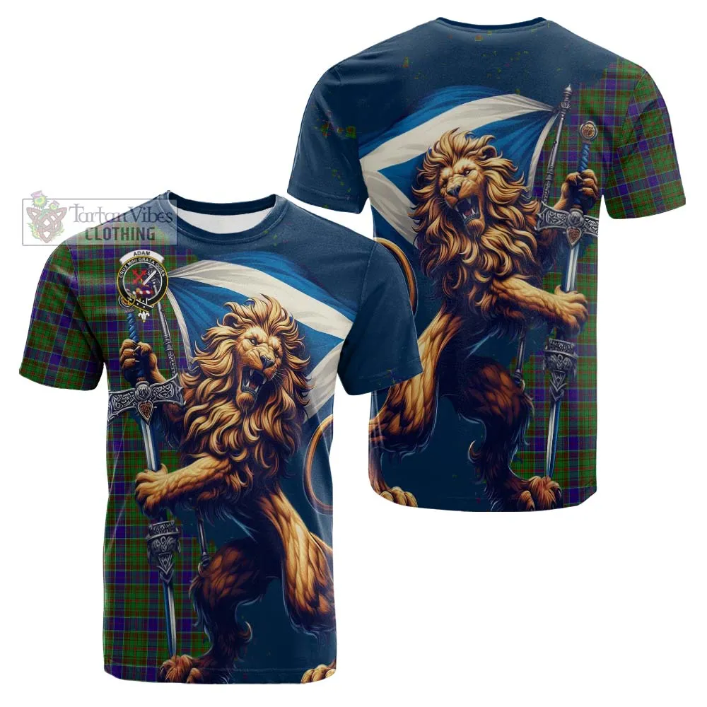 Adam Tartan Family Crest Cotton T-shirt with Scottish Majestic Lion