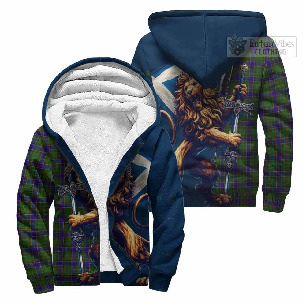 Adam Tartan Family Crest Sherpa Hoodie with Scottish Majestic Lion