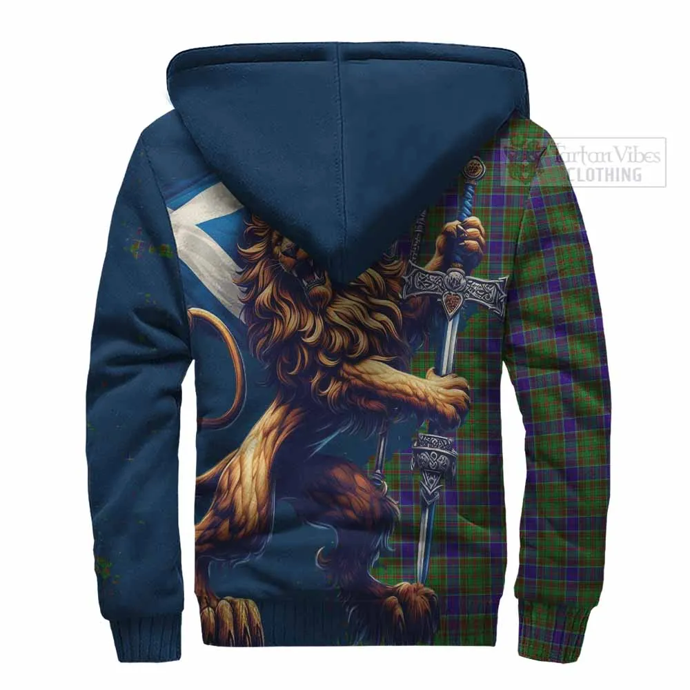 Adam Tartan Family Crest Sherpa Hoodie with Scottish Majestic Lion