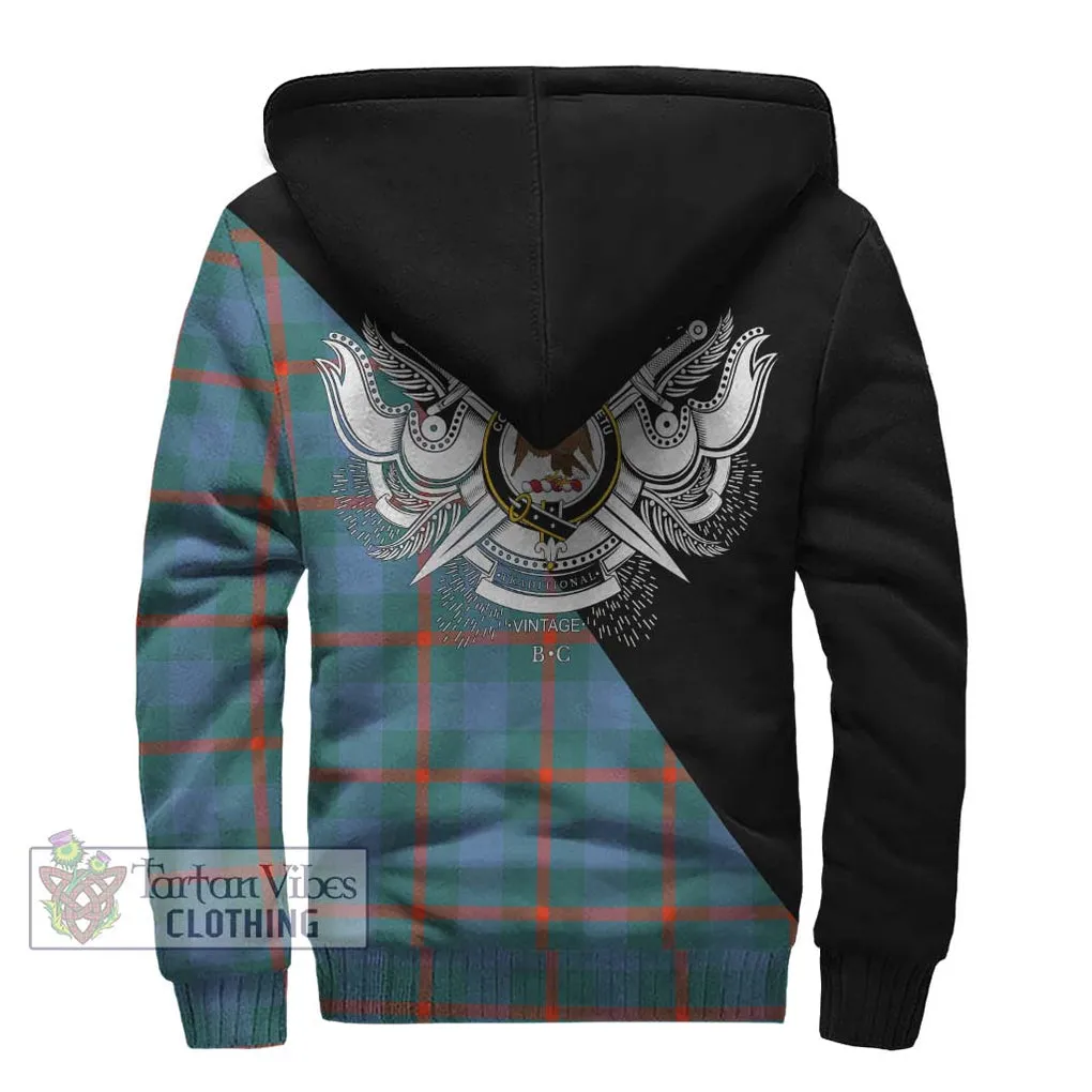 Agnew Ancient Tartan Sherpa Hoodie with Family Crest and Military Logo Style