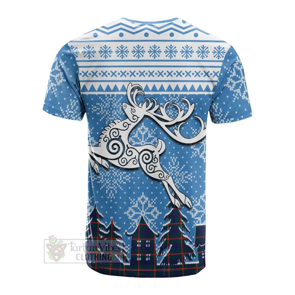 Agnew Clan Christmas Cotton T-shirt Celtic Reindeer Style