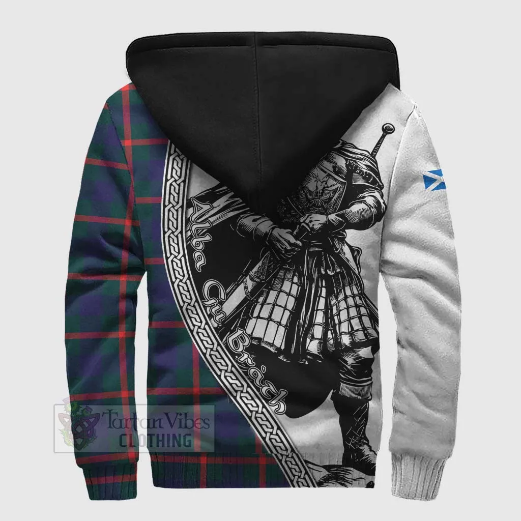 Agnew Tartan Clan Crest Sherpa Hoodie with Highlander Warrior Celtic Style