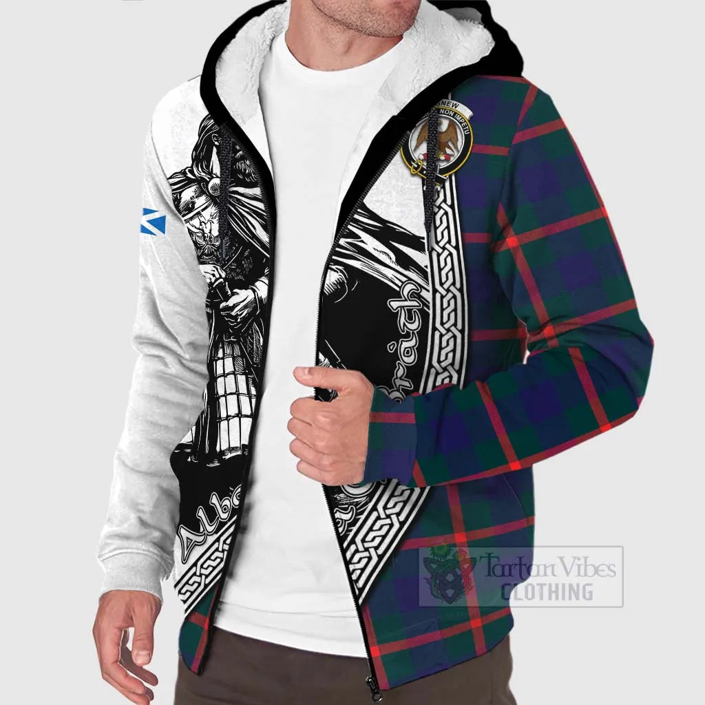 Agnew Tartan Clan Crest Sherpa Hoodie with Highlander Warrior Celtic Style