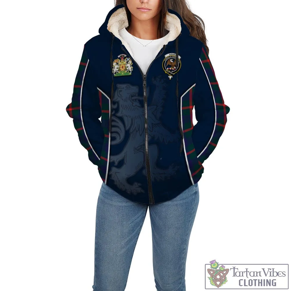 Agnew Tartan Sherpa Hoodie with Family Crest and Lion Rampant Vibes Sport Style