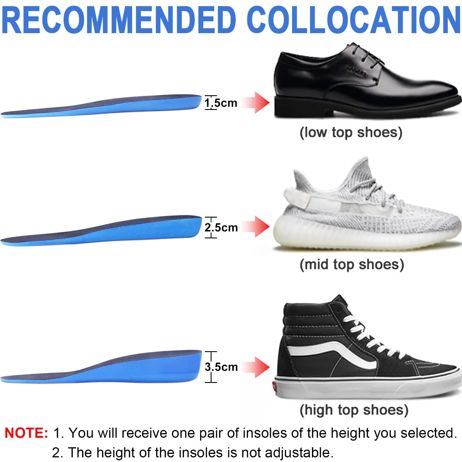 Ailaka Height Increase Insoles for Men Women - 1 Pair PU Shoes Lifts Elastic Shock Absorbing Sports Shoe Insoles Height Increase, Heel Lifts for Men Women Shoes Inserts Heel Height: 3.5 Cm 9-12 M US Women/7-10 M US Men