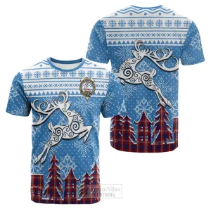 Ainslie Clan Christmas Cotton T-shirt Celtic Reindeer Style