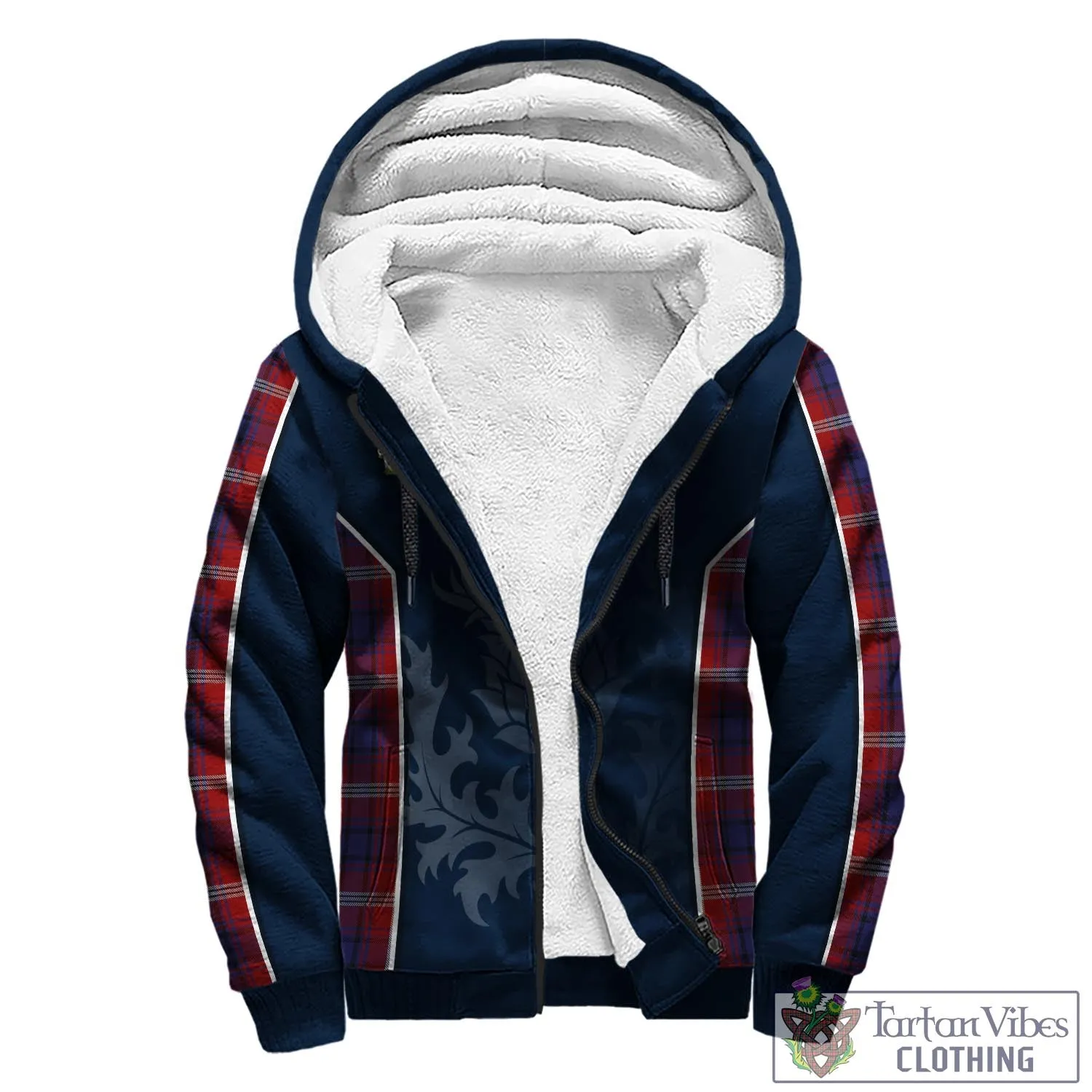 Ainslie Tartan Sherpa Hoodie with Family Crest and Scottish Thistle Vibes Sport Style