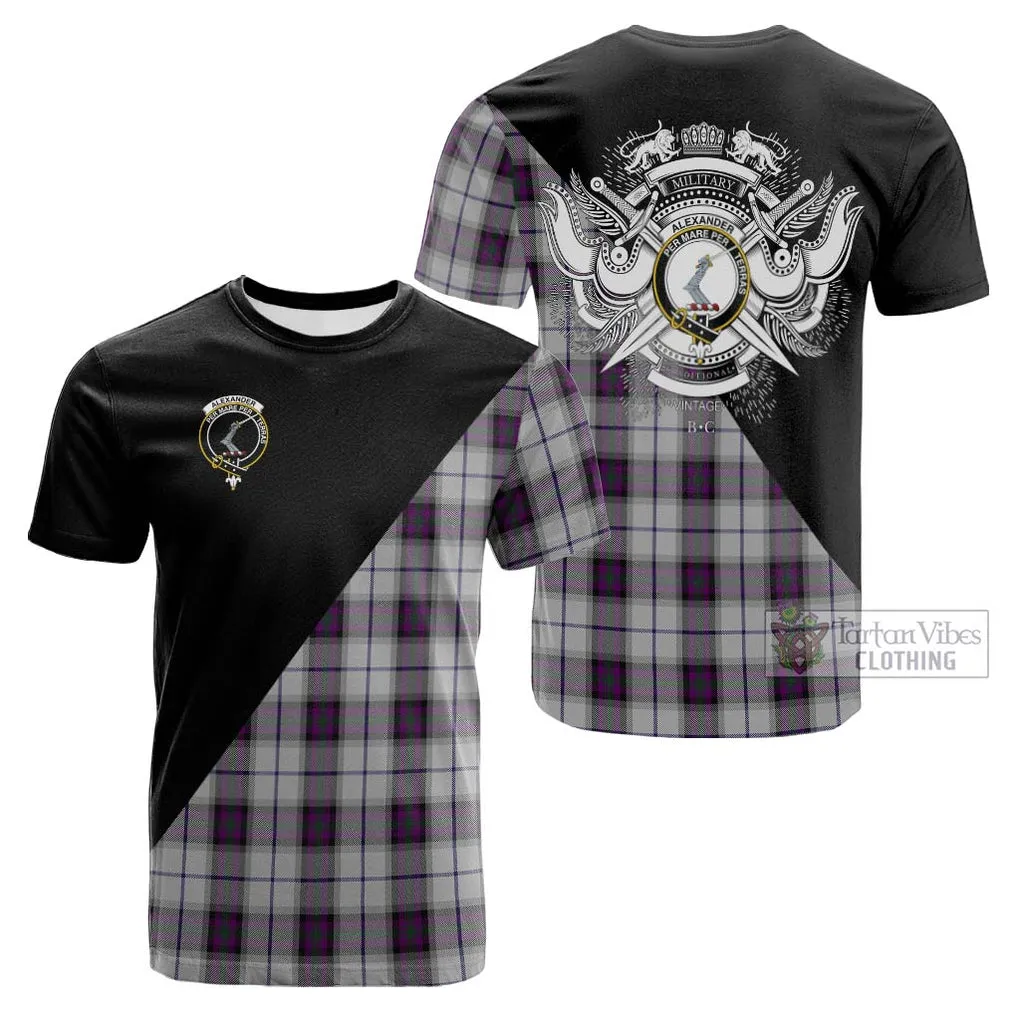 Alexander of Menstry Dress Tartan Cotton T-shirt with Family Crest and Military Logo Style