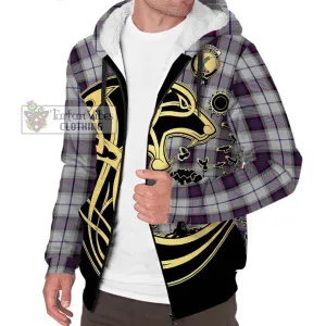 Alexander of Menstry Dress Tartan Sherpa Hoodie with Family Crest Celtic Wolf Style