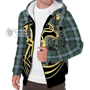 Alexander of Menstry Hunting Tartan Sherpa Hoodie with Family Crest Celtic Wolf Style