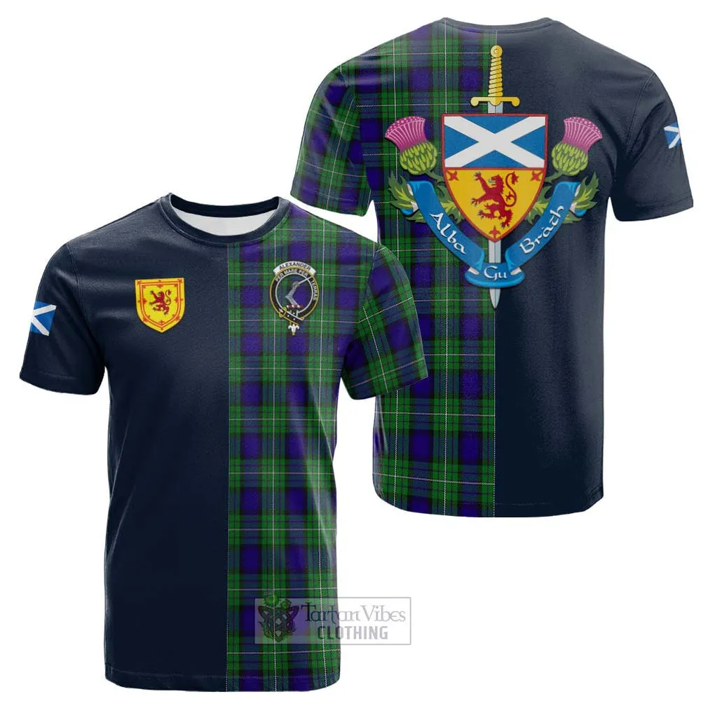 Alexander Tartan Cotton T-shirt Alba with Scottish Lion Royal Arm Half Style