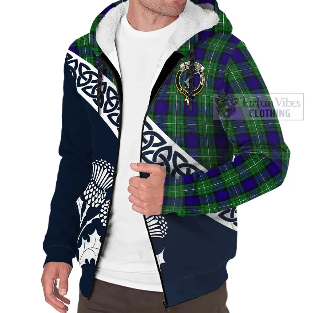 Alexander Tartan Sherpa Hoodie Featuring Thistle and Scotland Map