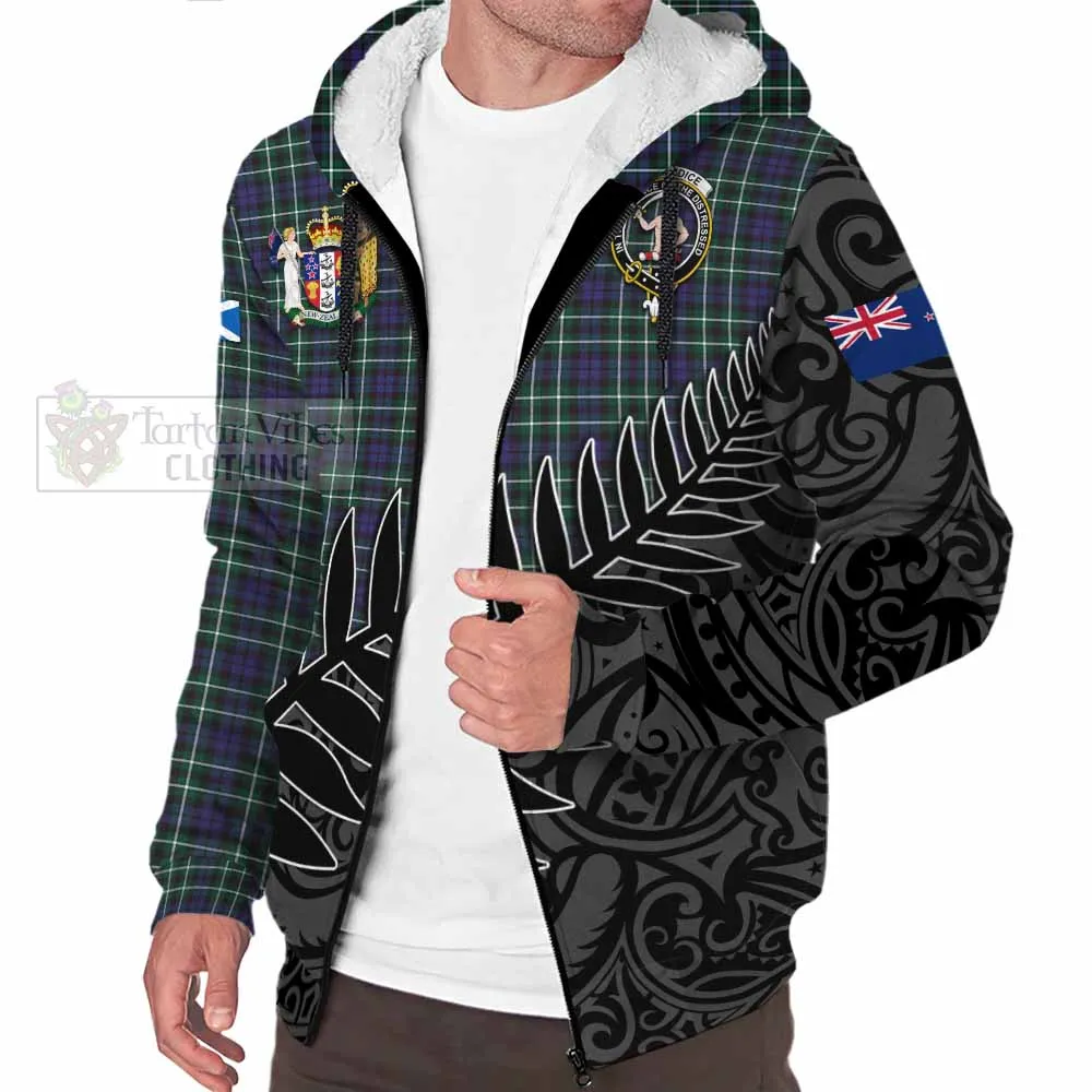 Allardice Crest Tartan Sherpa Hoodie with New Zealand Silver Fern Half Style