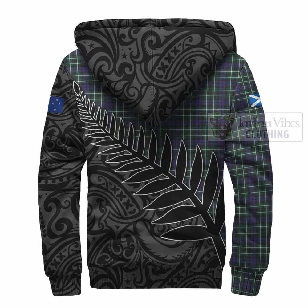 Allardice Crest Tartan Sherpa Hoodie with New Zealand Silver Fern Half Style