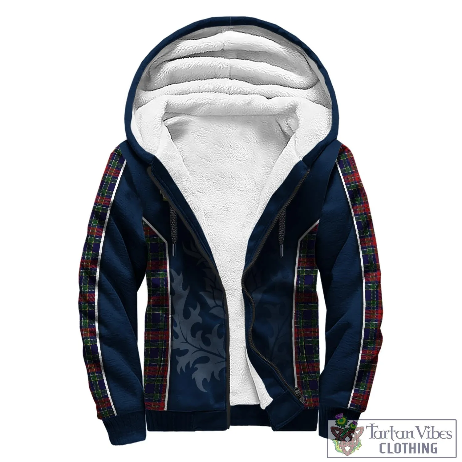 Allison Red Tartan Sherpa Hoodie with Family Crest and Scottish Thistle Vibes Sport Style