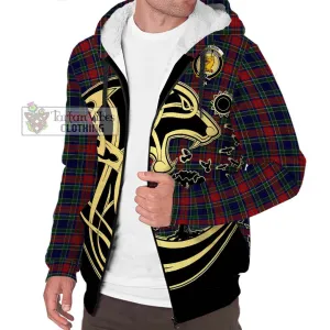 Allison Red Tartan Sherpa Hoodie with Family Crest Celtic Wolf Style