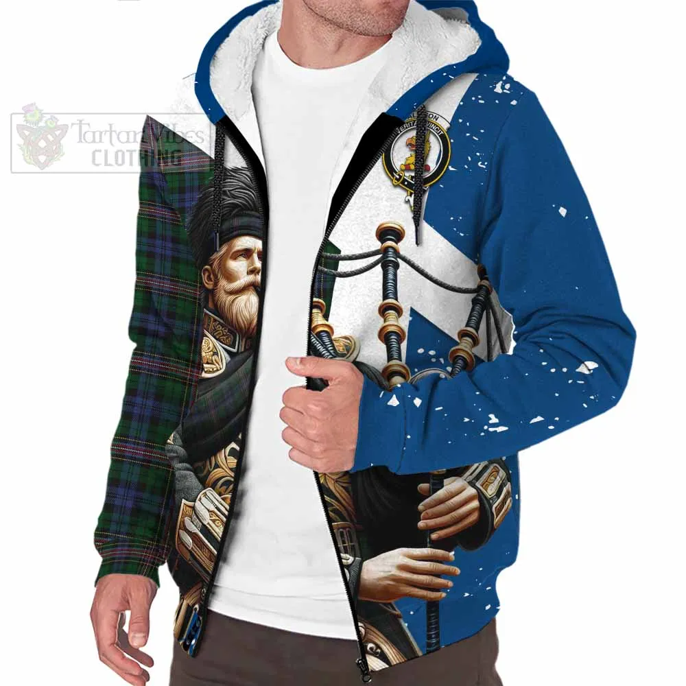 Allison Tartan Sherpa Hoodie with Family Crest Scottish Bagpiper Vibes