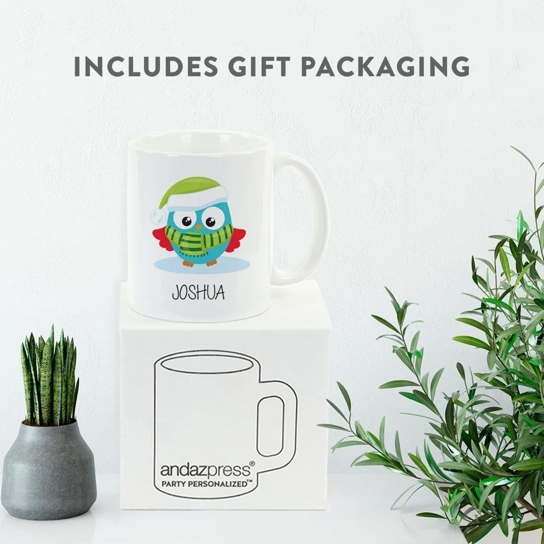 Andaz Press 11oz Personalized Christmas Owl And Gnome Coffee Mug