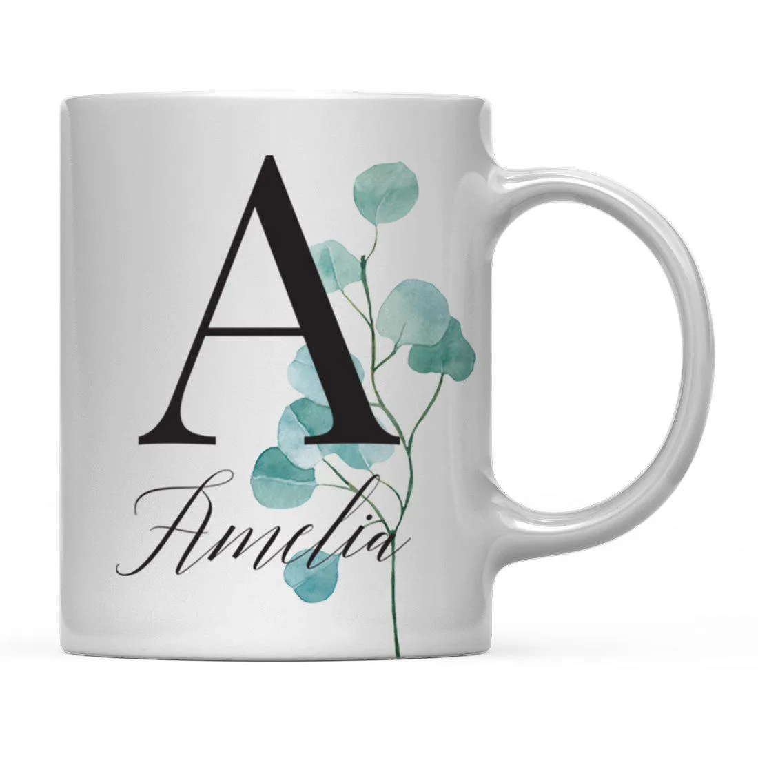 Andaz Press 11oz Personalized Eucalyptus Leaves Greenery Monogram Coffee Mug