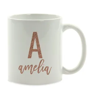 Andaz Press 11oz Personalized Rose Gold Faux Glitter Monogram Coffee Mug