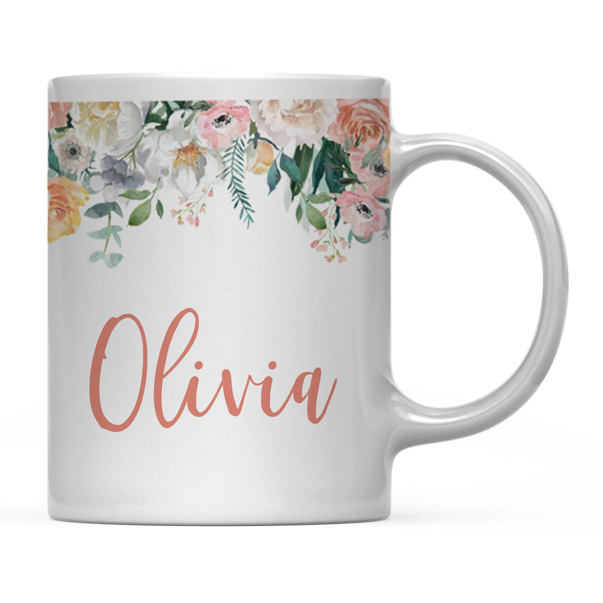 Andaz Press 11oz Personalized Wedding Peach Flowers Florals Roses Coffee Mug