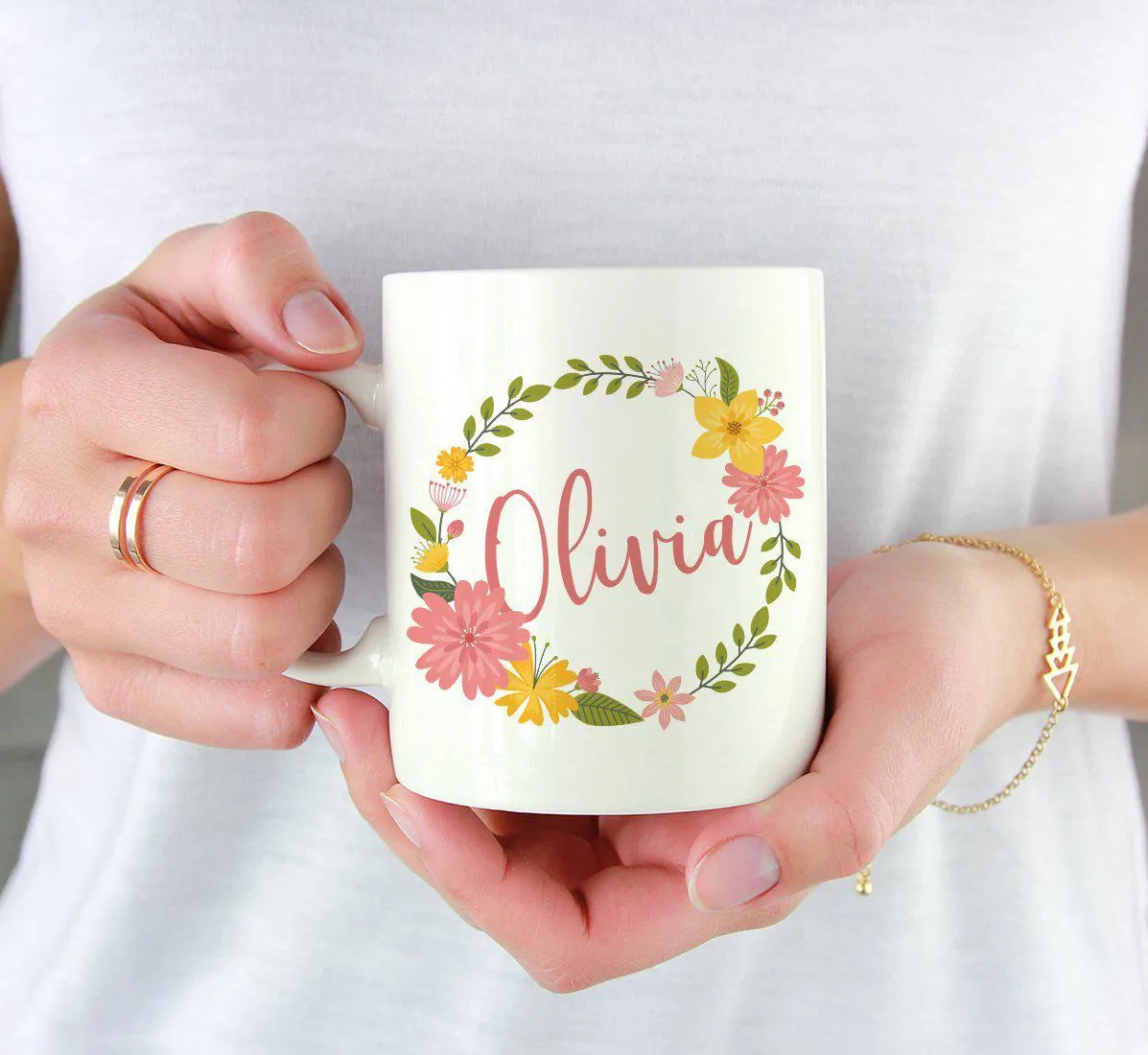 Andaz Press Personalized 11oz Floral Wreath Important Female Coffee Mug