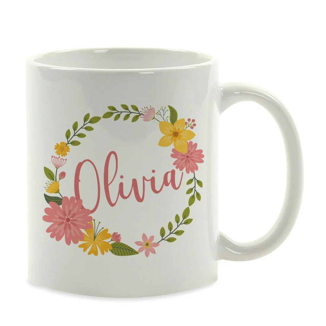 Andaz Press Personalized 11oz Floral Wreath Important Female Coffee Mug