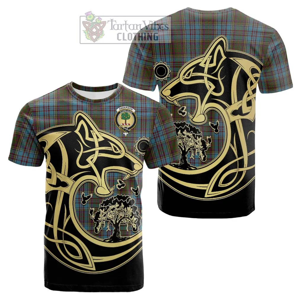 Anderson Tartan Cotton T-shirt with Family Crest Celtic Wolf Style