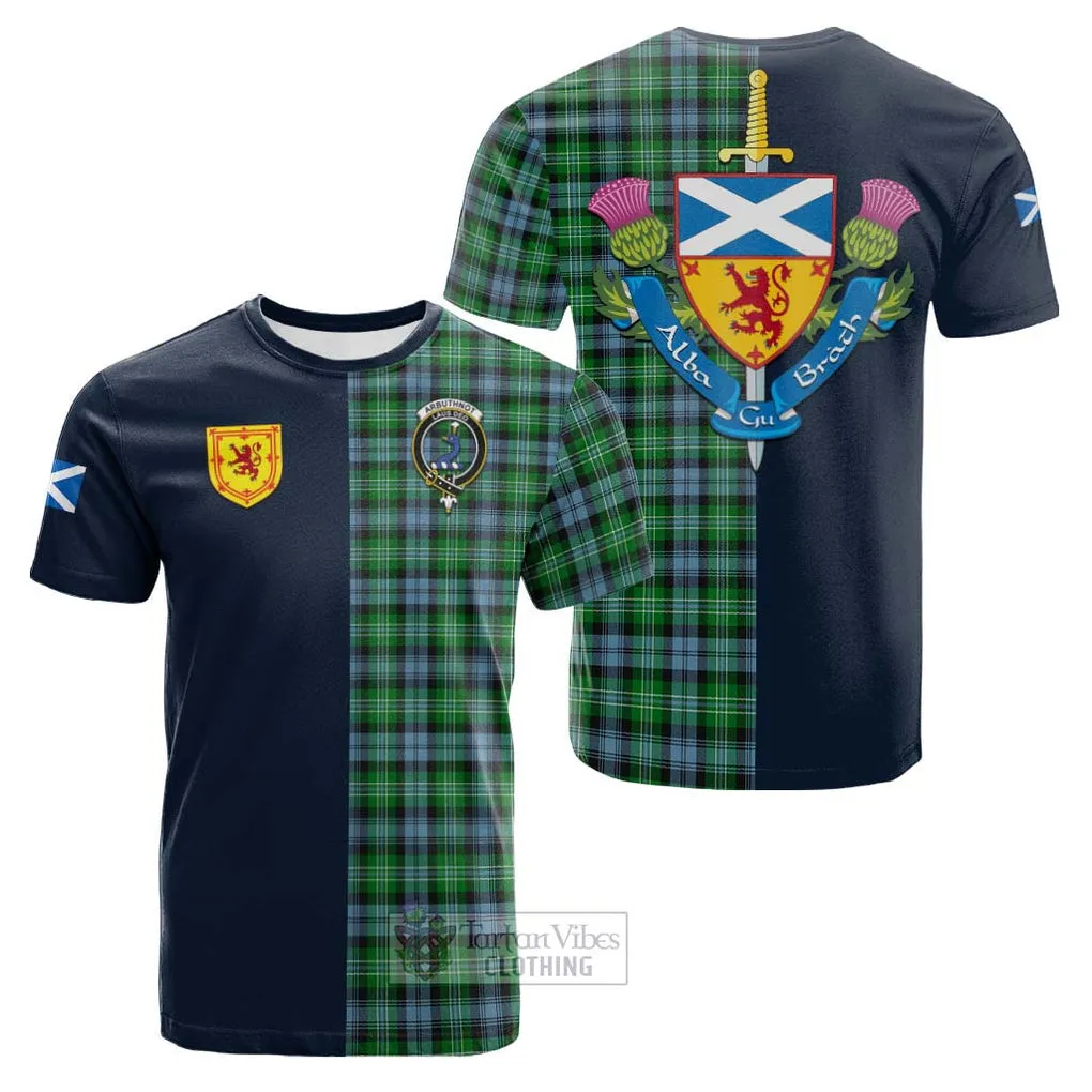 Arbuthnot Ancient Tartan Cotton T-shirt Alba with Scottish Lion Royal Arm Half Style