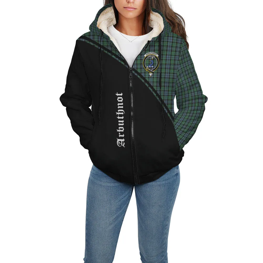 Arbuthnot Tartan Sherpa Hoodie with Family Crest Curve Style