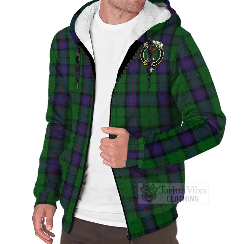 Armstrong Tartan Sherpa Hoodie with Family Crest Celtic Skull Style