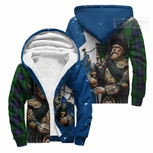 Armstrong Tartan Sherpa Hoodie with Family Crest Scottish Bagpiper Vibes