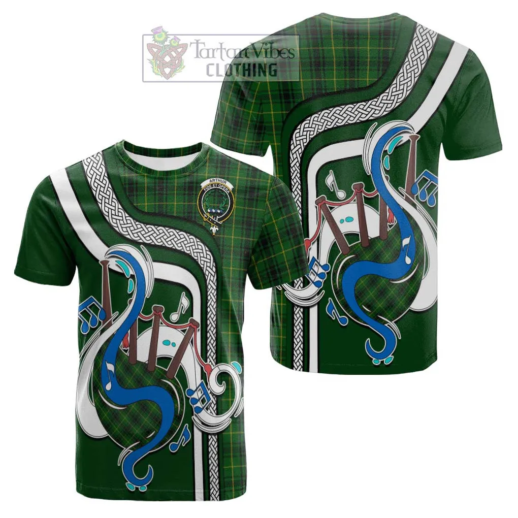 Arthur Tartan Cotton T-shirt with Epic Bagpipe Style