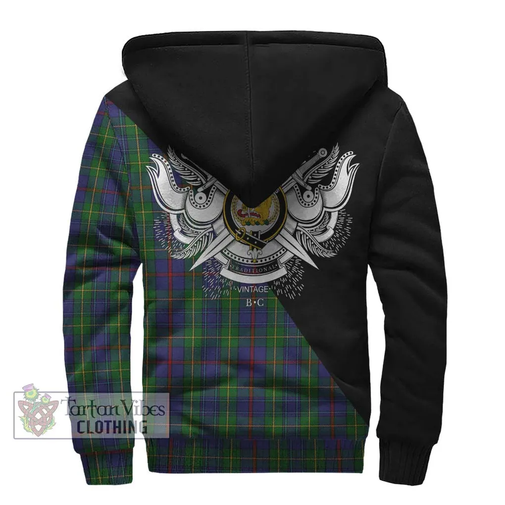 Bailey Tartan Sherpa Hoodie with Family Crest and Military Logo Style