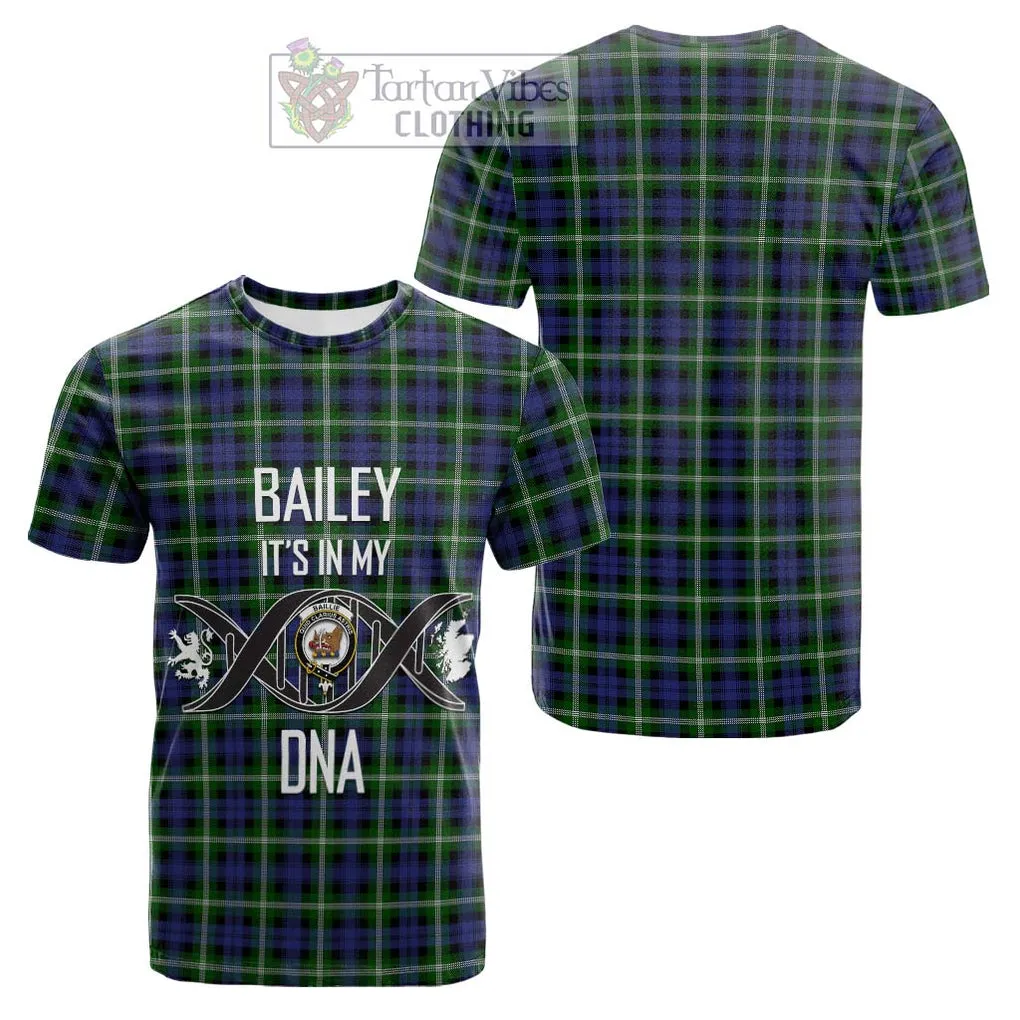 Baillie (Bailey) Tartan Cotton T-shirt with Family Crest DNA In Me Style