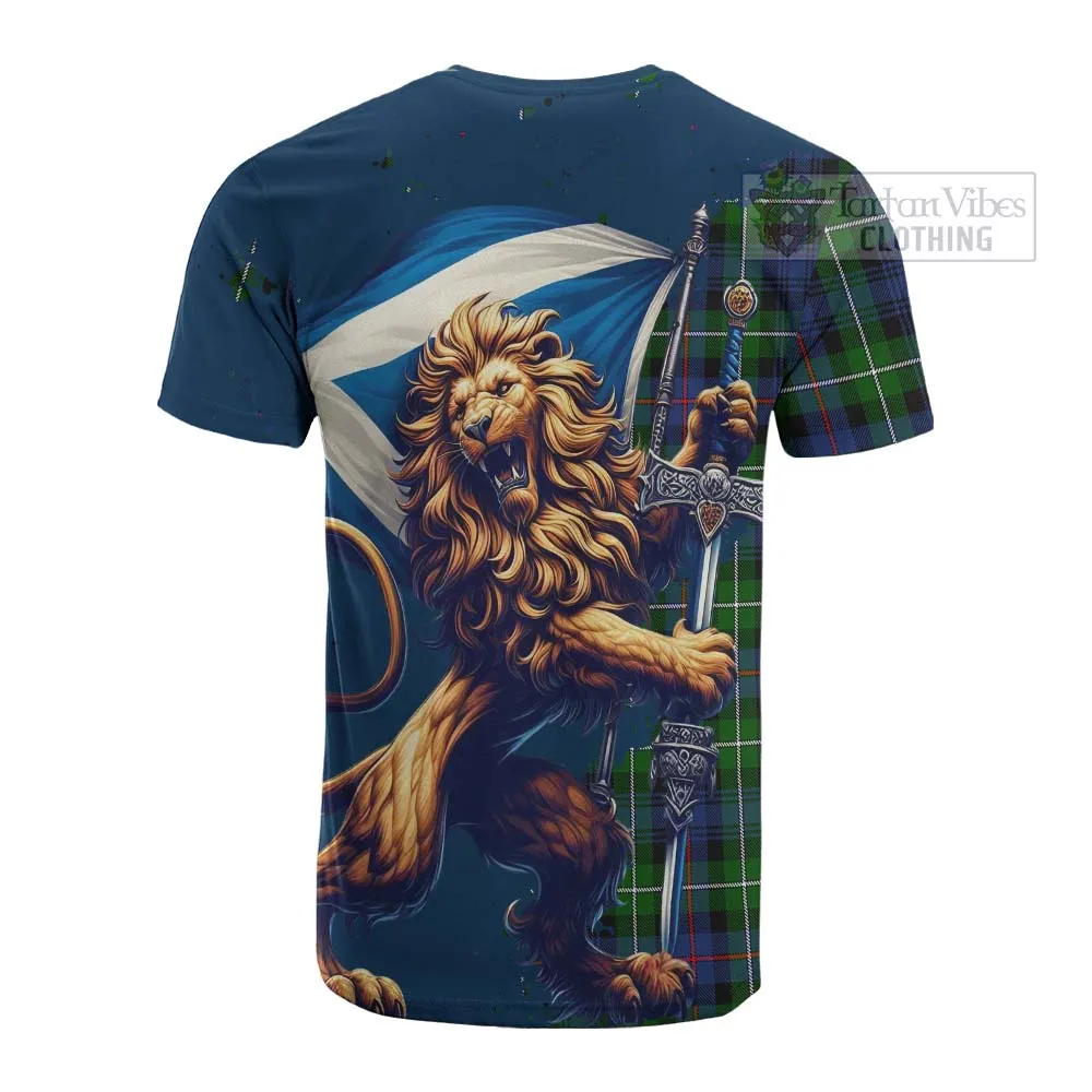 Baillie (Bailey) Tartan Family Crest Cotton T-shirt with Scottish Majestic Lion