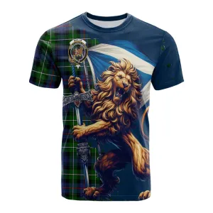 Baillie (Bailey) Tartan Family Crest Cotton T-shirt with Scottish Majestic Lion