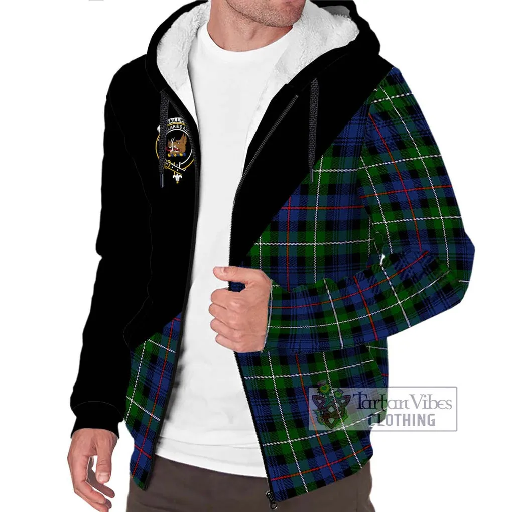 Baillie Tartan Sherpa Hoodie with Family Crest and Military Logo Style