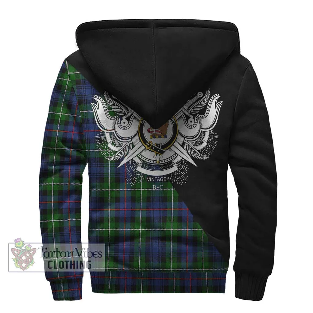 Baillie Tartan Sherpa Hoodie with Family Crest and Military Logo Style