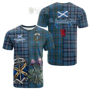 Bain Tartan Cotton T-shirt Happy St. Andrew's Day Half Tartan Style