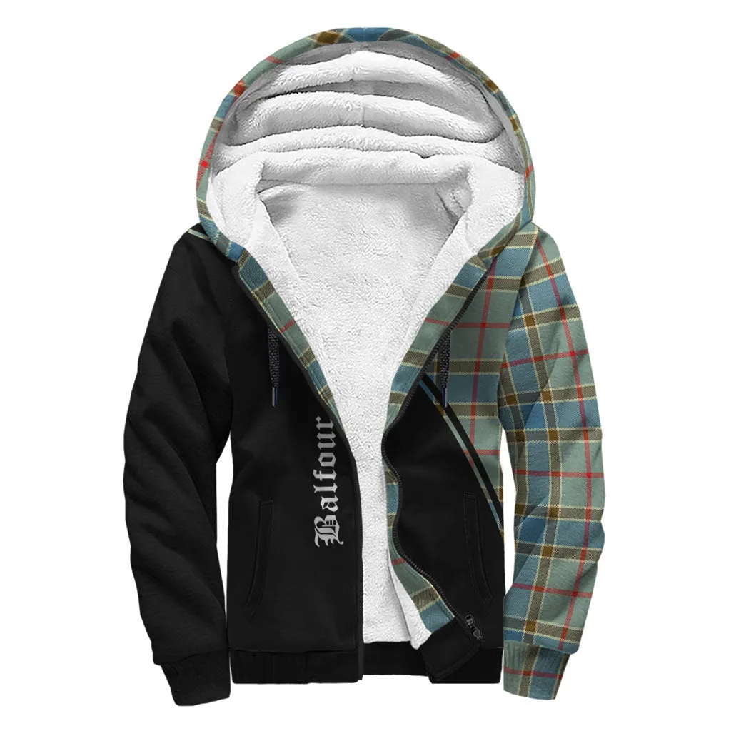 Balfour Blue Tartan Sherpa Hoodie with Family Crest Curve Style