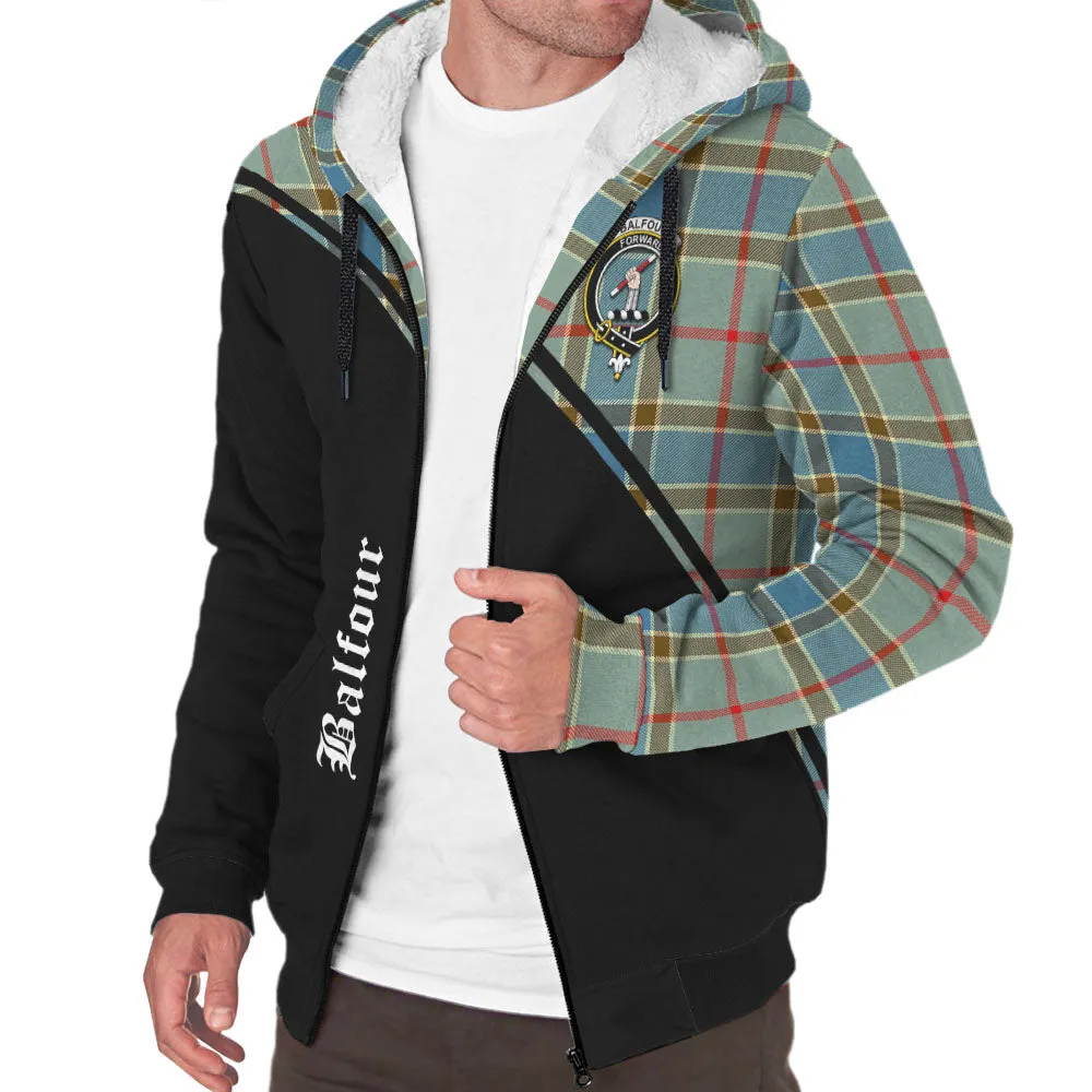 Balfour Blue Tartan Sherpa Hoodie with Family Crest Curve Style