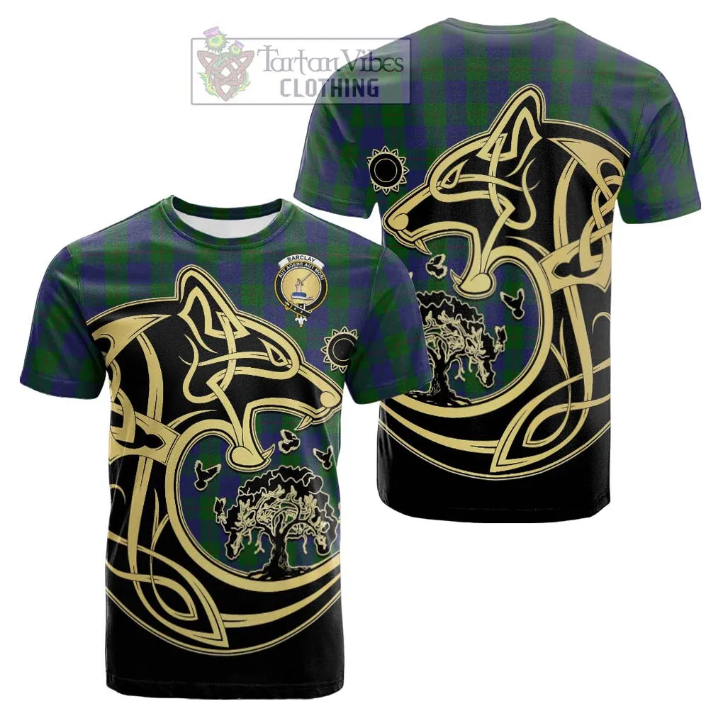 Barclay Tartan Cotton T-shirt with Family Crest Celtic Wolf Style