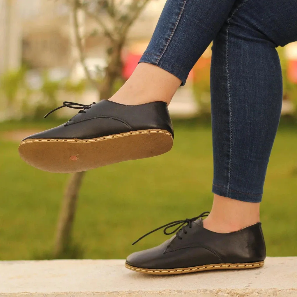 Barefoot Oxford Shoes Women - Laced Black